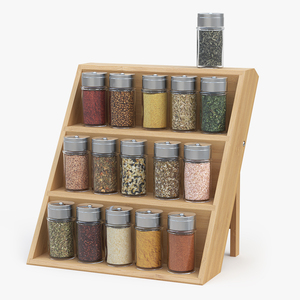 Wooden Spice Rack with Jars 3D