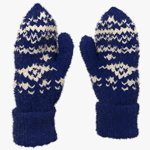 Pair of Blue Wool Mittens Fur 3D model