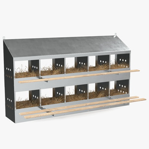 10-Hole Poultry Nest Box With Chicken Eggs 3D