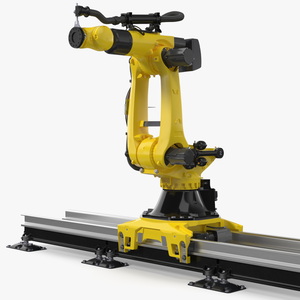 3D Robotic Arm Yellow on Rails Rigged for Maya model