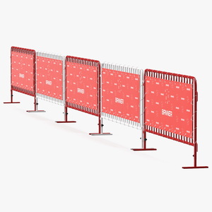 Red and White Crowd Control Barriers Line with Banners 3D model