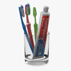 Toothbrushes in Glass with Toothpaste 3D