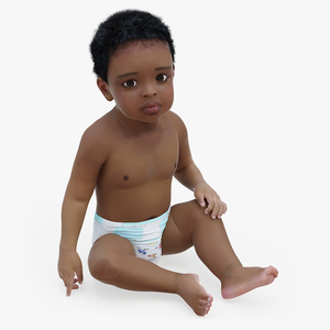 3D model African Baby Boy Light Skin in Diaper Sitting