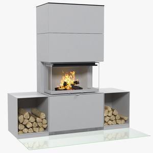 Wood Burning Fireplace with Log Storage 3D model