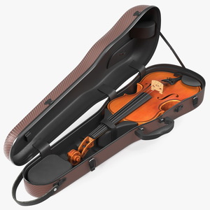 3D Violin Shaped Case Brown Open with Violin