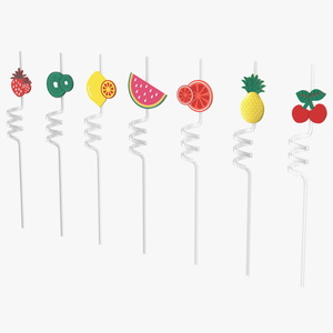 Transparent Plastic Straws with Fruit Tags 3D