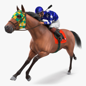 Bay Racing Horse with Jokey Running Fur 3D model