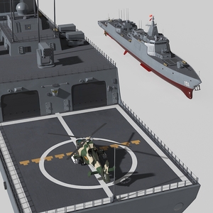3D Type-055s Destroyer with Harbin Z-9WZ Helicopter model