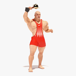 3D Bodybuilder and Trophy Cup in Reebok Red Singlet model