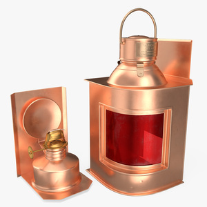 Vintage Copper Ship Lamp with Red Glass Disassembled 3D