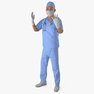 3D Asian Male Surgeon in Mask Rigged model