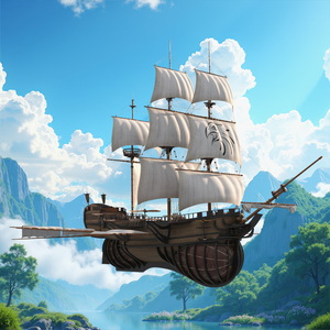 Fantasy Flying Sailing Ship Rigged 3D model