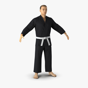 3D Japanese Karate Fighter Black Suit with Fur model