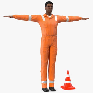 3D model Light Skin Black Road Worker T Pose