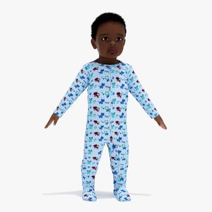 3D Black Baby Boy Wearing Full Bodysuit A-Pose model