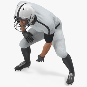 3D Crouching American Football Player White Uniform model