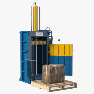 3D model Bailing Machine Blue with Cardboard Briquette