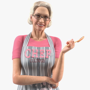 Elderly Woman Wearing Kitchen Apron Rigged 3D