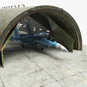 Abandoned Hardened Shelter Aircraft with Fighter Jet 3D