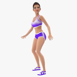 3D Cartoon Young Girl Sportive Clothes Rigged for Cinema 4D