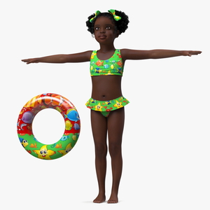 Black Child Girl Beach Style Rigged for Cinema 4D 3D model