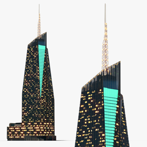 Bank of America Tower Night Lights On 3D