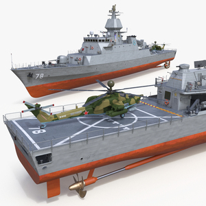 Iranian Destroyer Deylaman with Helicopter Rigged 3D model