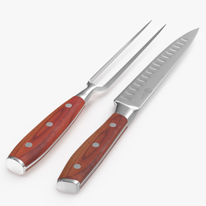 3D Carving Knife and Fork Set with Dark Handle model