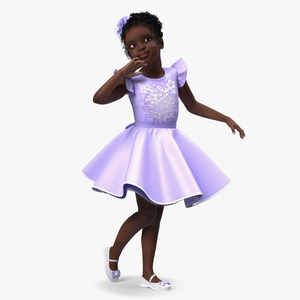 3D Black Child Girl Party Style Pose model