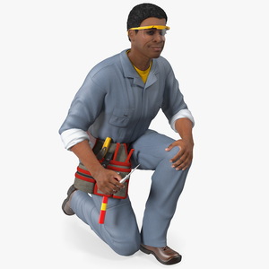 3D Light Skin Black Man Electrician Inspecting Pose model