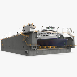 3D model Large Ship in Floating Drydock