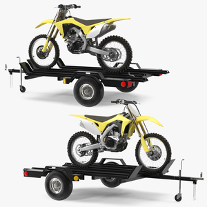 3D model Three Place Motorcycle Trailer with Motorbike