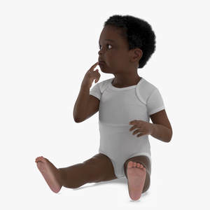 3D African Baby Boy Wearing Bodysuit Sitting