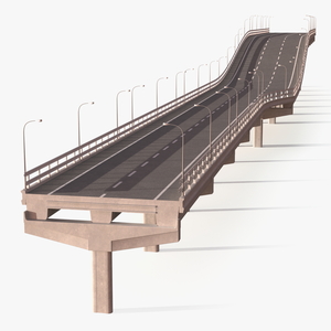 Connectable Highway Road Elements Overpass 2 to 3 Lane 3D model