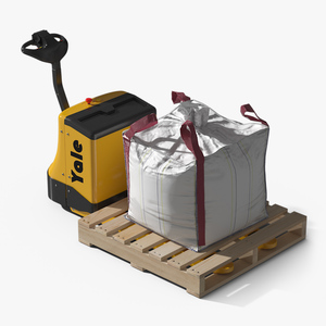 3D Yale Electric Pallet Jack with Bulk Bag on Wooden Pallet