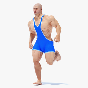 Bodybuilder in Blue Leotard Rigged 3D model