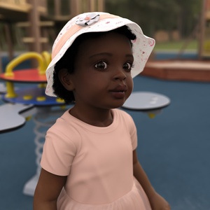 Toddler Black Girl Light Skin in Summer Standing Fur 3D