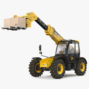 Forklift Truck JCB 535 with Pallet and Boxes 3D model