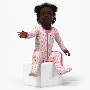 African Baby Girl Wearing Full Bodysuit Sitting 3D