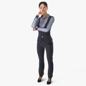 3D model Asian Businesswoman in Formal Suit Fur Rigged