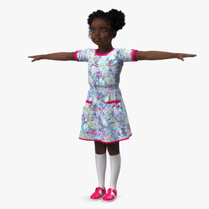 3D Black Child Girl T-pose model