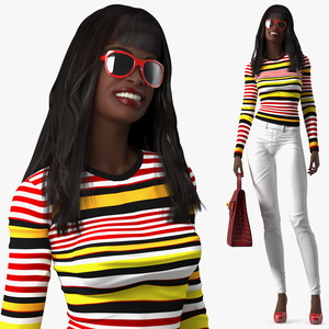 Fashionable Style Young Black Woman Standing Pose 3D model