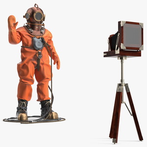 Worn Copper Diving Being Photographed 3D