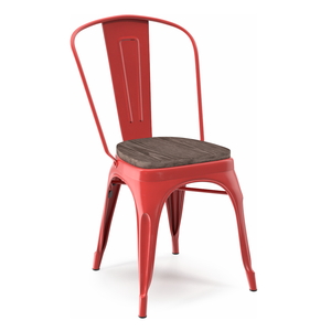 Red Metal Stackable Chair Wooden Seat 3D