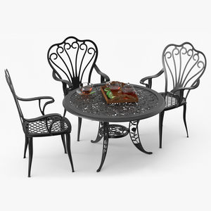 3D Garden Tea Table with Drinks model