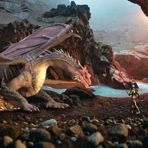 Dragon Guarding Treasures with Knight 3D