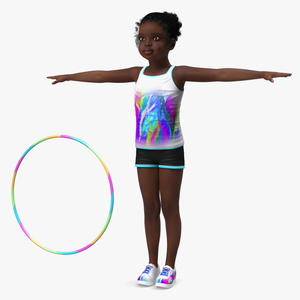 3D Black Child Girl With Hoop T-pose model