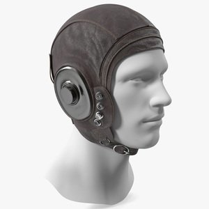 3D Worn Leather Pilot Helmet on Mannequin model