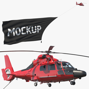 Black Huge Aerial Mockup Banner with Helicopter 3D