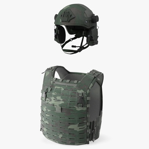 Adjustable Bulletproof Vest with Helmet 3D model